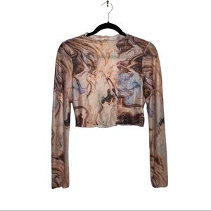 Multicolored Size L Psychedelic Print Mesh Crop Top